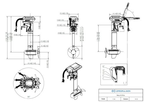 Elektromos csónakmotor - ePropulsion NAVY 6.0, EVO, külmotor - 9,9 HP 48 VDC - trieb hossz: S (650 mm) (901480)