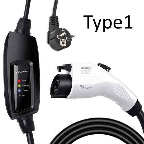 elektromos autó töltőkábel Type 1 EVSE, 1×16 A, 5 m, DUOSIDA