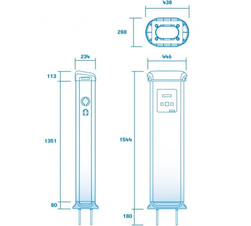 elektromos jármű töltő - Circontrol töltőoszlop, 2 x 22 kW, Type2, 4m spirál kábellel, RFID